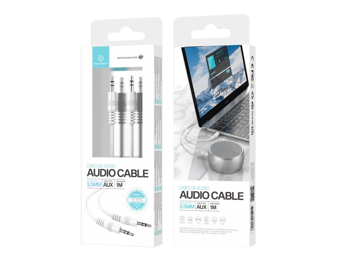 Cablu Audio Techancy 3.5mm Jack-Jack, Alb, 1m